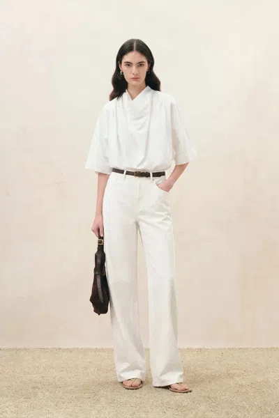 Fabrique Atlanta Cowl Neck Shirt In Cotton In White