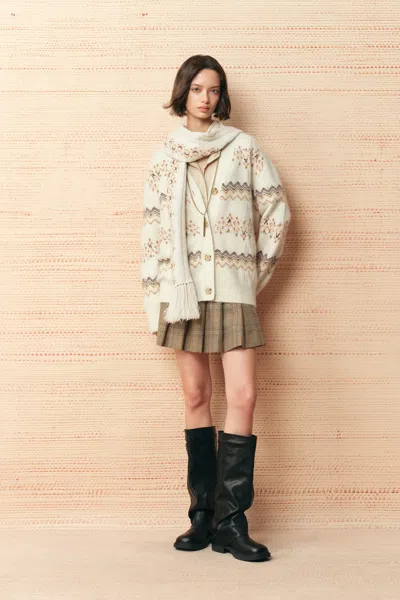 Fabrique Audrey Fair Isle Knit Cardigan In Wool Blend In Neutral