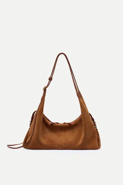 Fabrique Aura Slouchy Medium Hobo Bag In Soft Velvety Suede In Brown