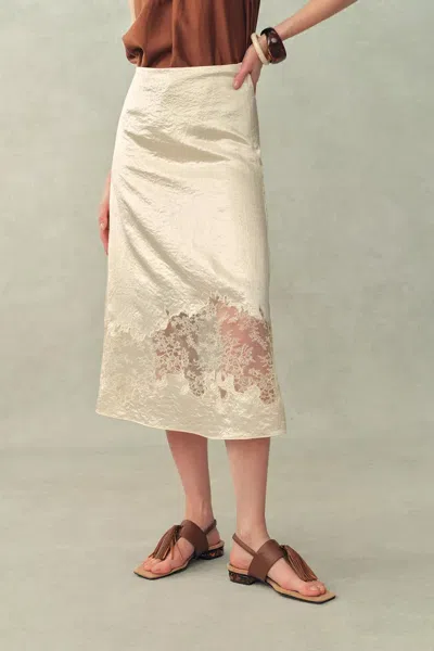 Fabrique Aurelia Laced Cutout Skirt In Acetate Satin In White
