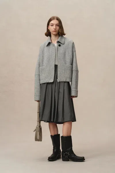 Fabrique Aurora Cropped Jacket In Merino Wool Knit In Gray