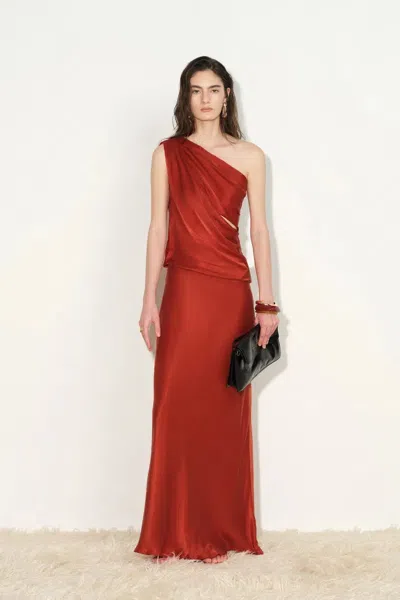 Fabrique Aurora Draped One Shoulder Top And Skirt Set In Red