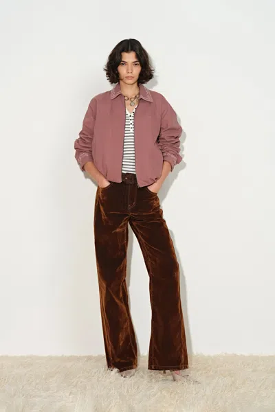 Fabrique Aurora Embroidery Cropped Bomber Jacket In 100% Cotton In Pink
