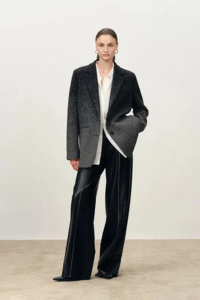 Fabrique Aurora Gradient Herringbone Long Blazer In Merino Wool In Black