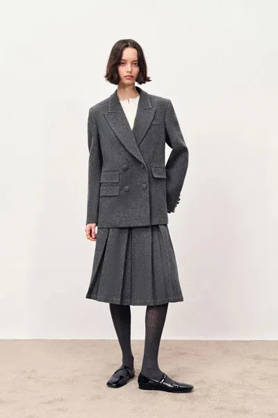 Fabrique Ava Hand Work Contrast Stitching Blazer And Skirt Matching Sets In Australian Merino Wool In Gray