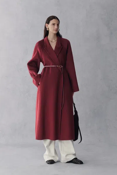 Fabrique Ava Peaked Lapel Coat In Merino Cashmere Blend In Red