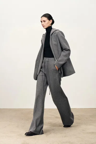 Fabrique Avery Detachable Knit Hooded Blazer And Pants Matching Sets In Merino Wool In Gray