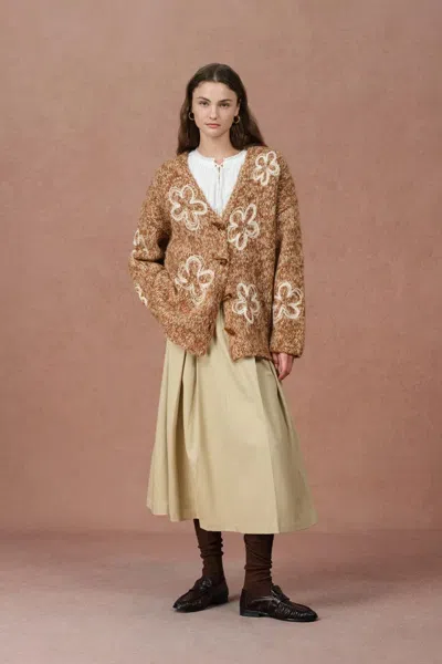Fabrique Ayanna Floral Embroidered Cardigan In Merino Wool Multi-yarn