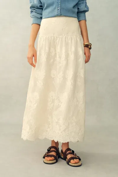 Fabrique Bailey Lace Embroidered Midi Skirt In Tulle Embroidery In White