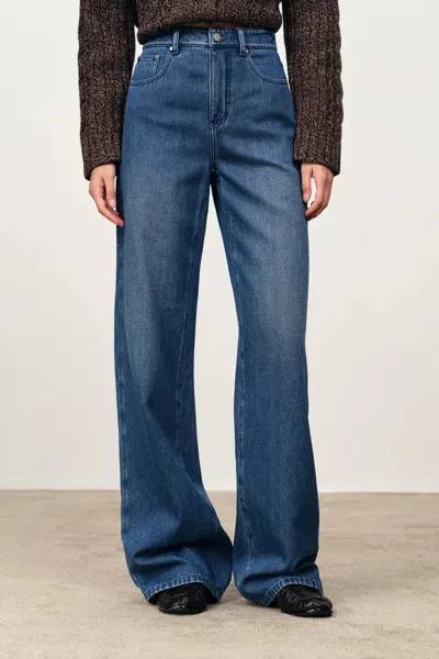 Fabrique Bailey Washed Denim Jeans In Cotton Fleece-lined Denim In Blue