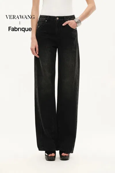 Fabrique Balled Straight Leg Jeans In Cotton Denim In Black