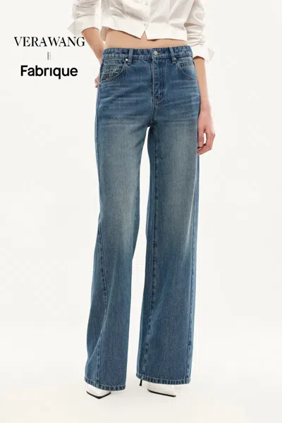 Fabrique Balled Straight Leg Jeans In Cotton Denim In Blue