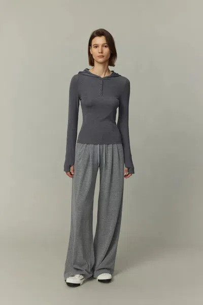 Fabrique Basic Fitted Hoodie Top In Tencel-wool Knit In Gray