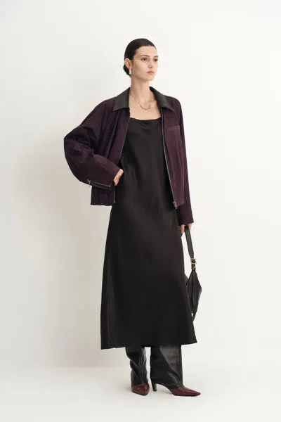 Fabrique Bass Burgundy Bomber Jacket In Two Tone Faux Suede