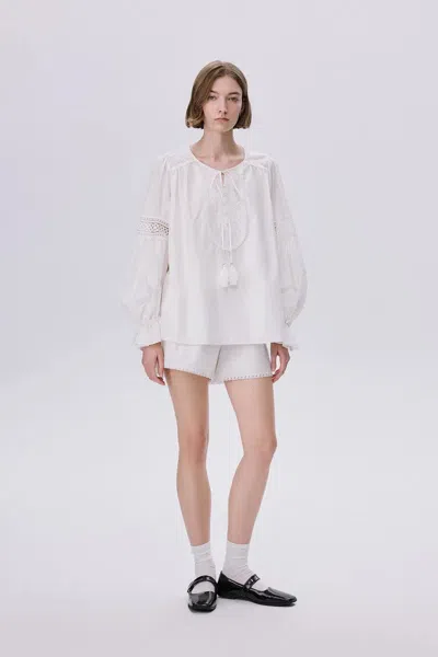 Fabrique Bea Embroidered Blouse And Shorts Set In Silk Cotton Blend In White