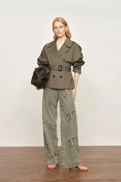 Fabrique Beatrice Short Trench Coat In Cotton Twill In Green
