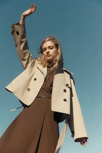 Fabrique Beatrice Wind And Wrinkle Resistant Short Trench Coat In Cotton Stretch Twill