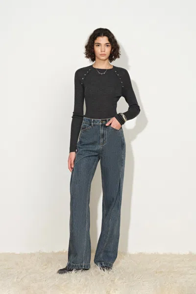 Fabrique Beatrix Knit Top In Machine Washable Fine Wool In Gray