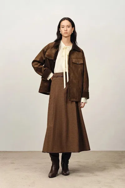 Fabrique Bella Faux Suede Puffer Jacket In Brown