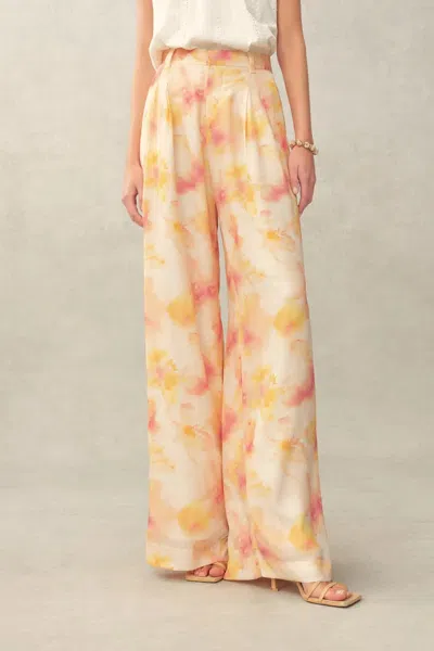 Fabrique Bella Handpainted Floral Wide Leg Pants In Silk Double Crepe In Multi