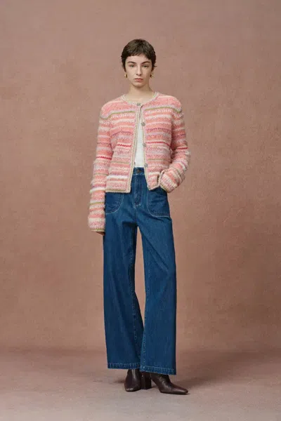Fabrique Belleville Fitted Stripe Sequin Tweed Cardigan In Brushed Multi-yarn Wool Knit