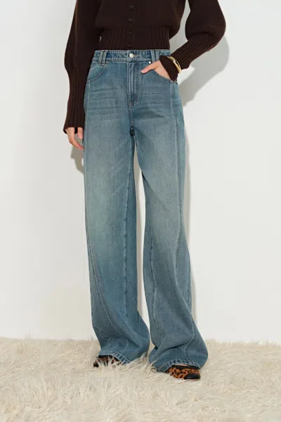 Fabrique Bert Buckle Back Barrel Leg Jeans In Cotton Denim In Blue