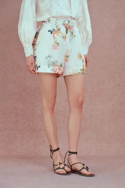 Fabrique Beryl Flora Shorts In Silk-linen In White