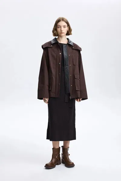 Fabrique Beth Detachable Windproof Hooded Jacket In Washed Cotton In Brown