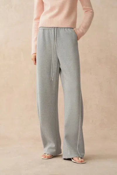 Fabrique Bethany Drawstring Wide Leg Sweat Pants In Spacer Knit Fabric In Gray