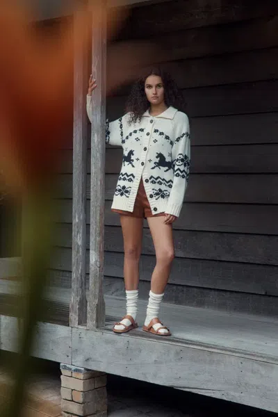 Fabrique Bethany Fair Isle Pony Cardigan In Merino Wool Jacquard Knit In Black