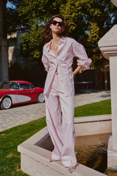 Fabrique Beverley Denim Shirt And Jeans Matching Set In Cotton Denim In Pink