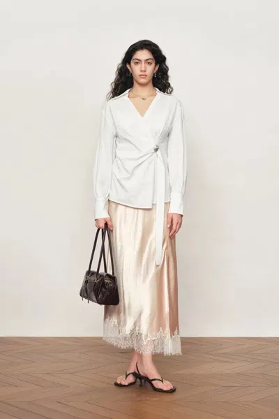 Fabrique Bianca Hand Stitch Ruched-waist Shirt In Premium Pima Cotton In White