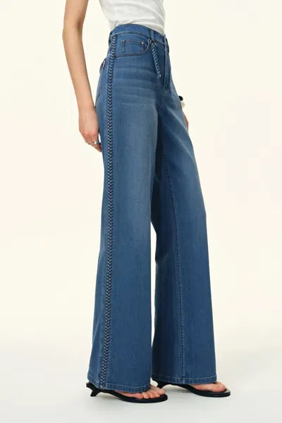Fabrique Billie Hand Braided Straight Leg Jeans In Lightweight Stretch Denim In Blue