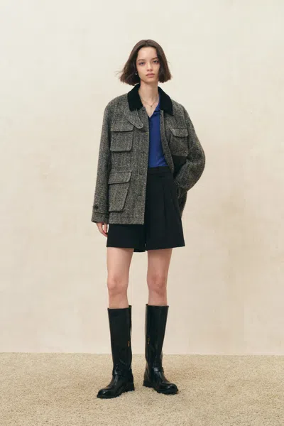 Fabrique Blair Flecked Herringbone Field Jacket In Wool Blend In Gray