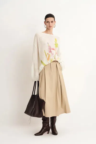 Fabrique Blair Hand Embroidered Flora Sweater Inwool-alpaca Blend In White