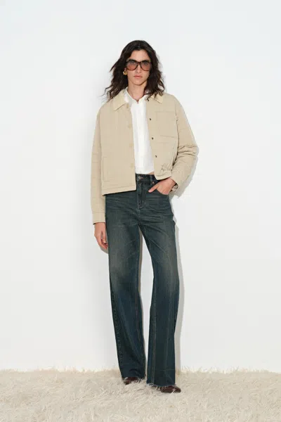 Fabrique Blair Quilted Check Panel Cropped Padded Jacket In Earth Tone