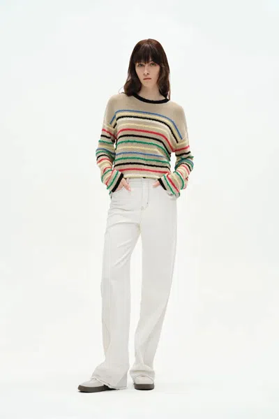 Fabrique Blair Rainbow Striped Sweater In Linen Blend Knit In Multi