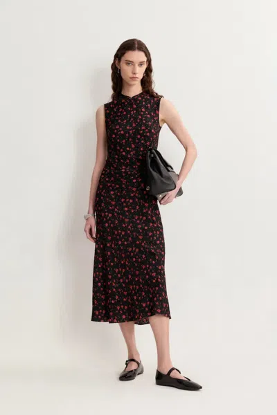 Fabrique Blair Sleeveless Cheongsam Dress In Textured Mulberry Silk In Black