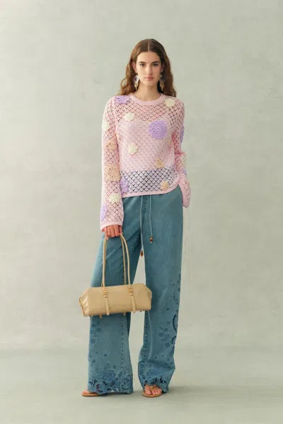 Fabrique Blush Hollow Out Irregular Hand-crochet Sweater In Premium Cotton In Pink