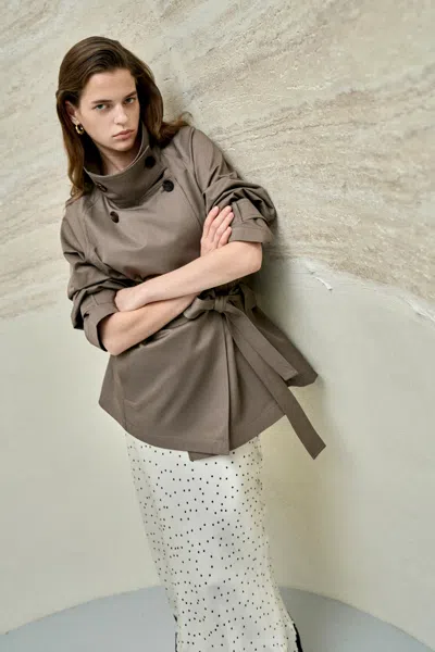 Fabrique Bower Double Breasted Cropped Trench Coat In Green