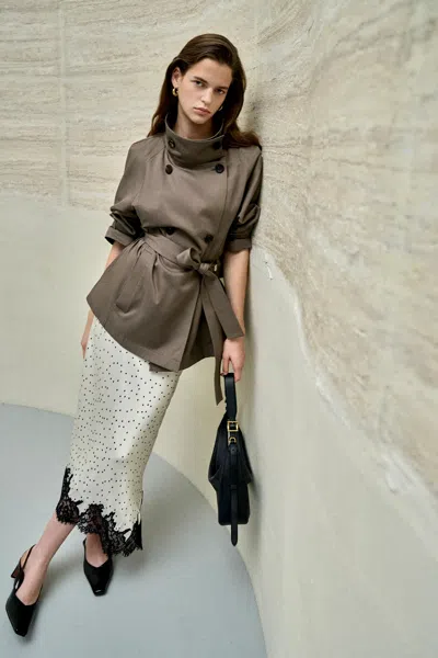 Fabrique Bower Double Breasted Cropped Trench Coat In Green