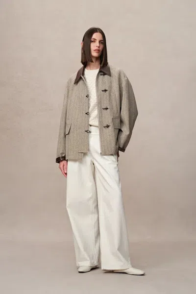 Fabrique Boxy Style Utility Jacket In Heathered Herringbone In Gray