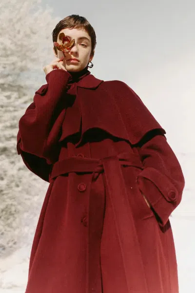 Fabrique Brianna Belted Detachable Cape Trench Coat In Merino Wool Double-face