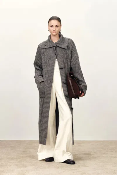 Fabrique Bridget Longline Cardigan In Merino Wool Blend Knit In Gray