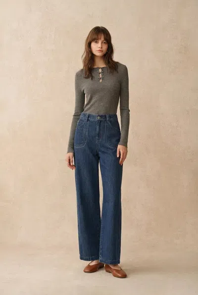 Fabrique Britt Cropped Straight Leg Jeans In Cotton Denim In Blue