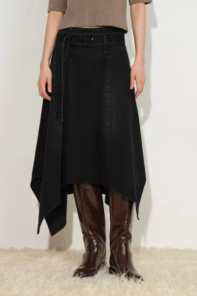 Fabrique Brooklyn Asymmetric Hem Skirt In Cotton Denim In Black