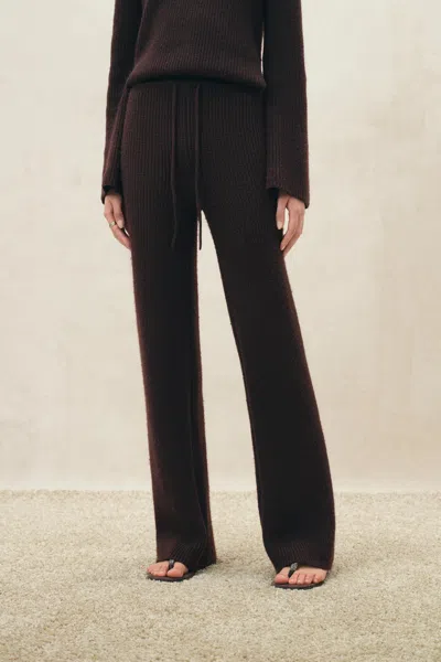 Fabrique Brynn Drawstring Wide Leg Pants In Cotton Knit In Brown