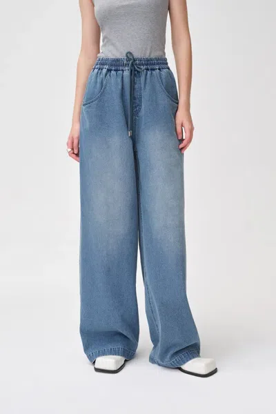 Fabrique Bulb Pull On Faded Jeans In Cotton Denim In Blue