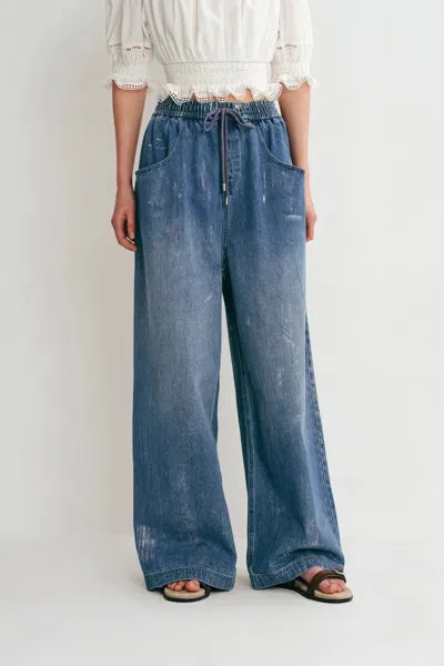 Fabrique Bulb Shimmer Wide-leg Jeans In Cotton Denim In Blue