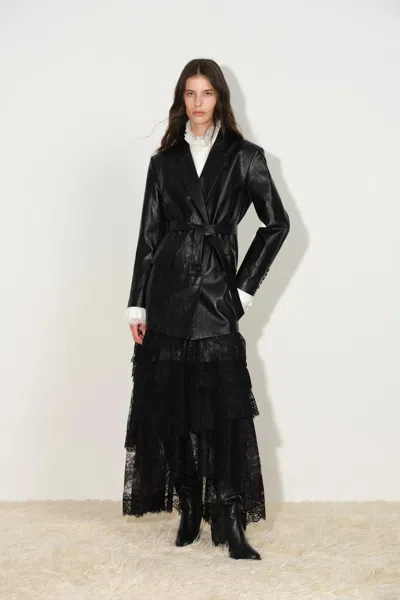 Fabrique Calista Belted Oversized Blazer In Vegan Leather In Black